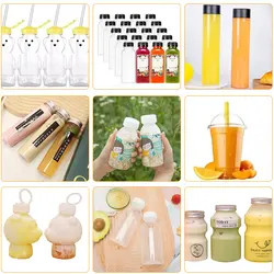 गर्म बिक्री खाली पारदर्शी 250ml 350ml 500ml वर्ग ठंडा पेय दूध चाय की बोतलें काले ढक्कन के साथ