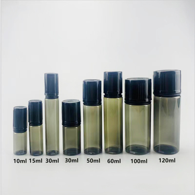 10ml-100ml पीईटी तरल ड्रॉपर बोतलें कस्टम लोगो स्क्रीन प्रिंटिंग गोल आकार