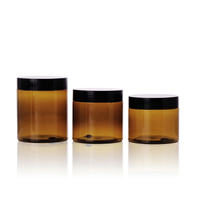 थोक 8oz 250ml 250g खाद्य जार भंडारण कंटेनर गोल आकार पीईटी प्लास्टिक काले LIDS के साथ
