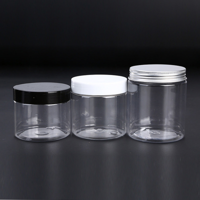 थोक 8oz 250ml 250g खाद्य जार भंडारण कंटेनर गोल आकार पीईटी प्लास्टिक काले LIDS के साथ