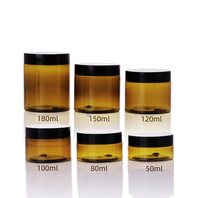 थोक 8oz 250ml 250g खाद्य जार भंडारण कंटेनर गोल आकार पीईटी प्लास्टिक काले LIDS के साथ