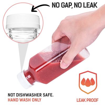 स्वाद वाले जूस और लीक प्रूफ प्लास्टिक फ्रूट जूस बोतल के साथ बीपीए मुक्त स्क्वायर बोतल जूस स्क्रू कैप बोतल, पर्यावरण के अनुकूल