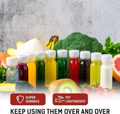 स्वाद वाले जूस और लीक प्रूफ प्लास्टिक फ्रूट जूस बोतल के साथ बीपीए मुक्त स्क्वायर बोतल जूस स्क्रू कैप बोतल, पर्यावरण के अनुकूल