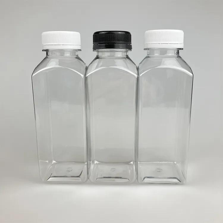 पारदर्शी / कस्टम रंग 250ml 350ml 500ml पीईटी खाद्य ग्रेड रस ढक्कन मुद्रण के साथ प्लास्टिक की बोतल कस्टम