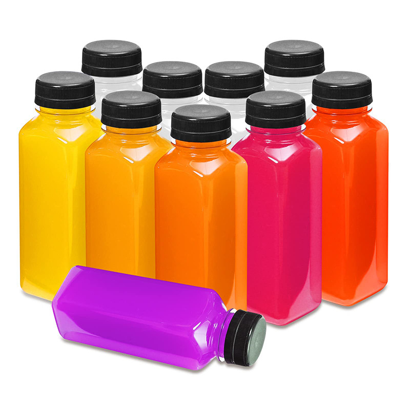 स्क्वायर गोल प्लास्टिक दूध चाय की बोतलें हैंडल के साथ स्पष्ट 120ml 250ml 350ml 500ml क्षमता